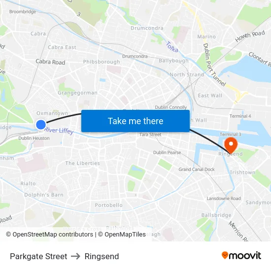 Parkgate Street to Ringsend map