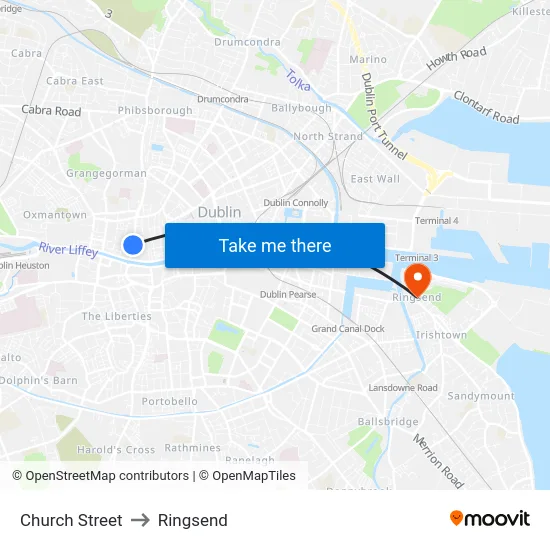 Church Street to Ringsend map