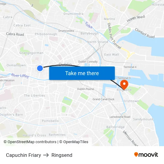Capuchin Friary to Ringsend map