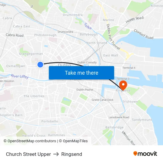 Church Street Upper to Ringsend map