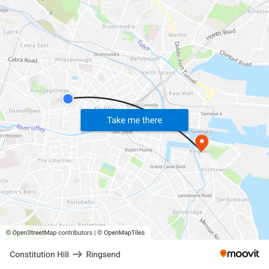 Constitution Hill to Ringsend map