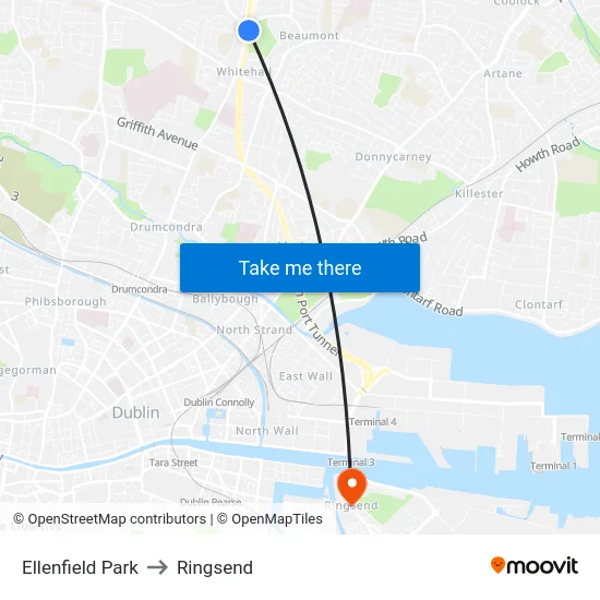 Ellenfield Park to Ringsend map