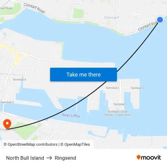 North Bull Island to Ringsend map