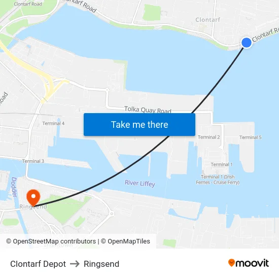 Clontarf Depot to Ringsend map