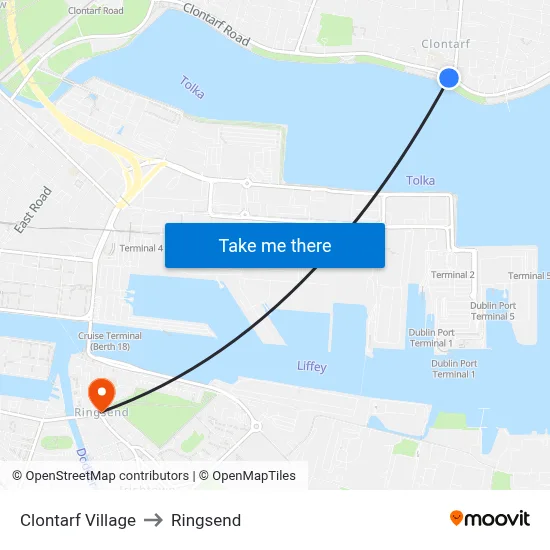 Clontarf Village to Ringsend map