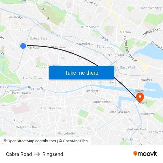 Cabra Road to Ringsend map