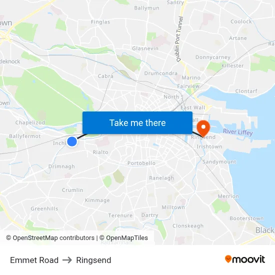 Emmet Road to Ringsend map