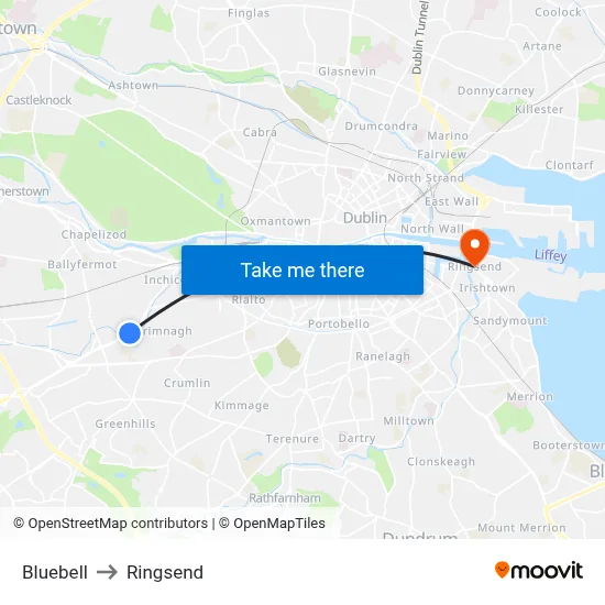 Bluebell to Ringsend map