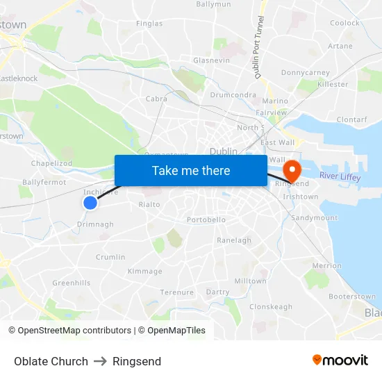 Oblate Church to Ringsend map