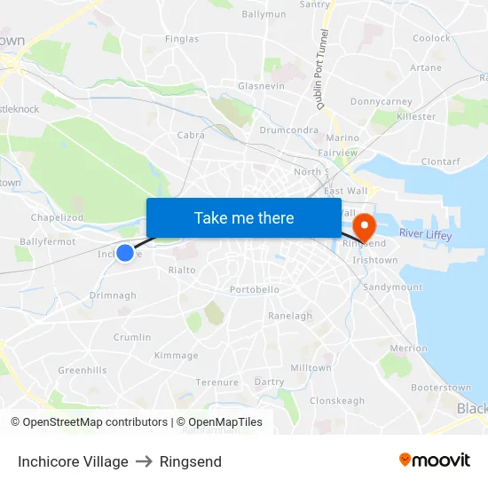 Inchicore Village to Ringsend map