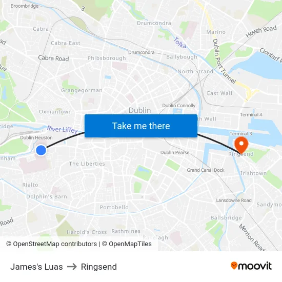 James's Luas to Ringsend map