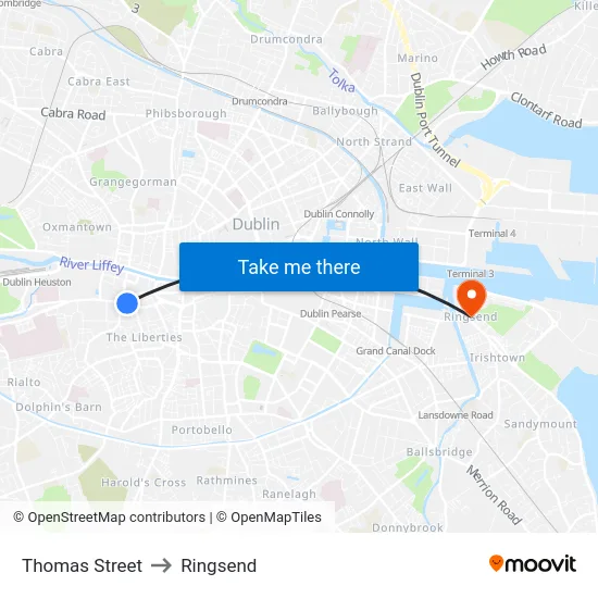 Thomas Street to Ringsend map