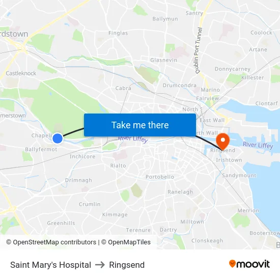 Saint Mary's Hospital to Ringsend map