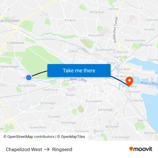 Chapelizod West to Ringsend map