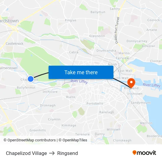 Chapelizod Village to Ringsend map