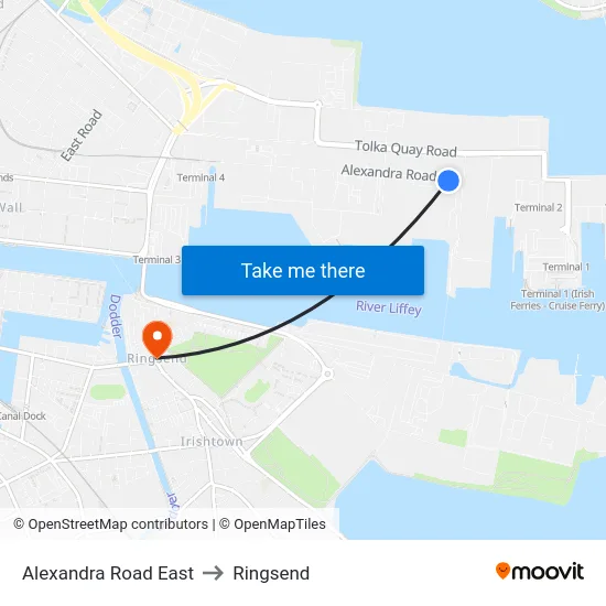 Alexandra Road East to Ringsend map