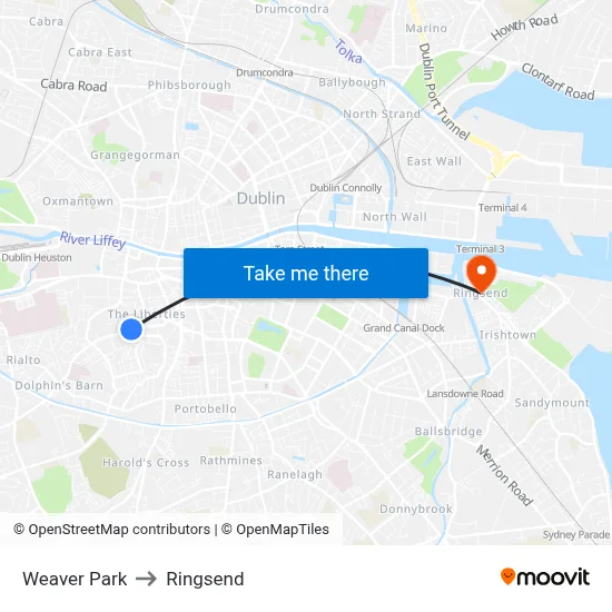 Weaver Park to Ringsend map