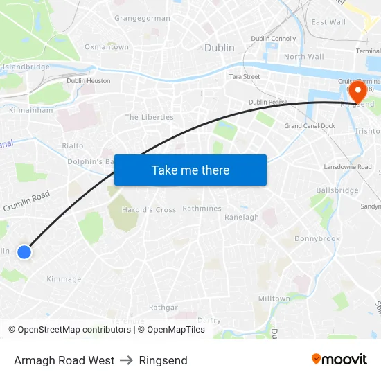 Armagh Road West to Ringsend map