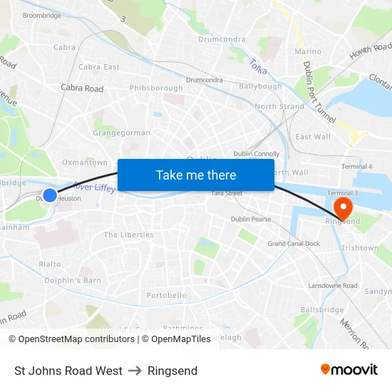 St Johns Road West to Ringsend map