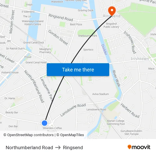 Northumberland Road to Ringsend map