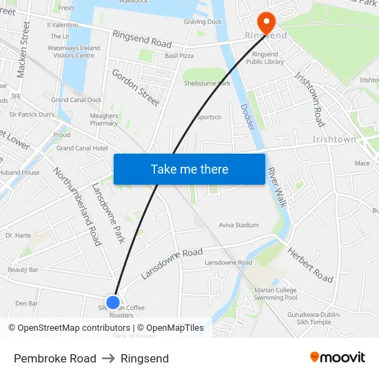 Pembroke Road to Ringsend map
