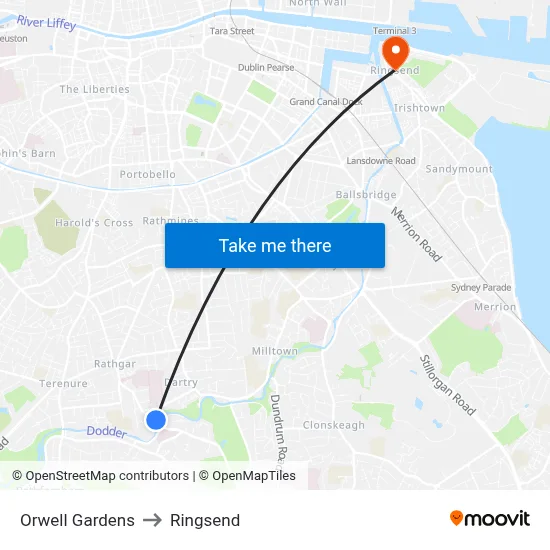 Orwell Gardens to Ringsend map