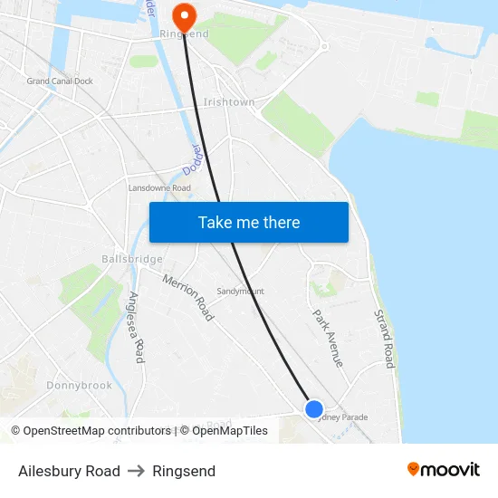 Ailesbury Road to Ringsend map