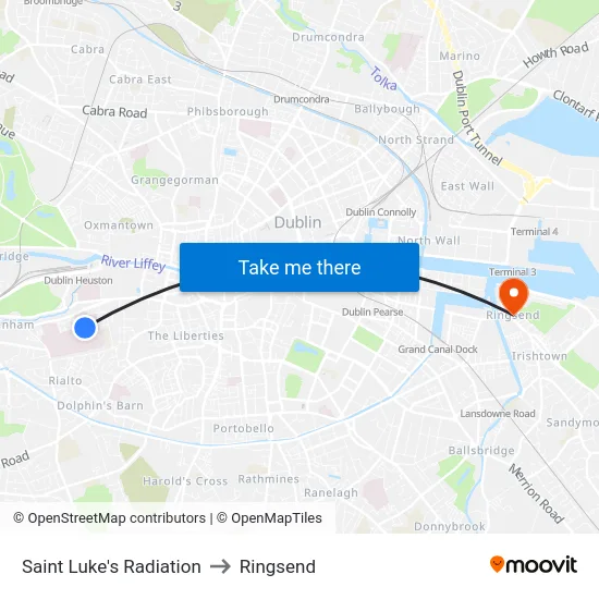 Saint Luke's Radiation to Ringsend map