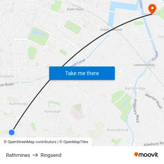 Rathmines to Ringsend map