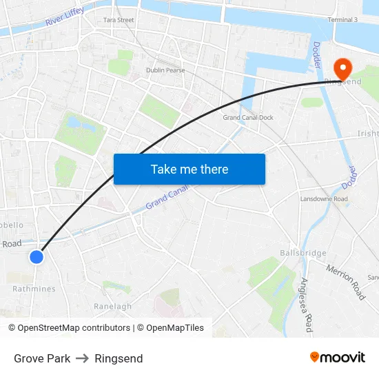Grove Park to Ringsend map