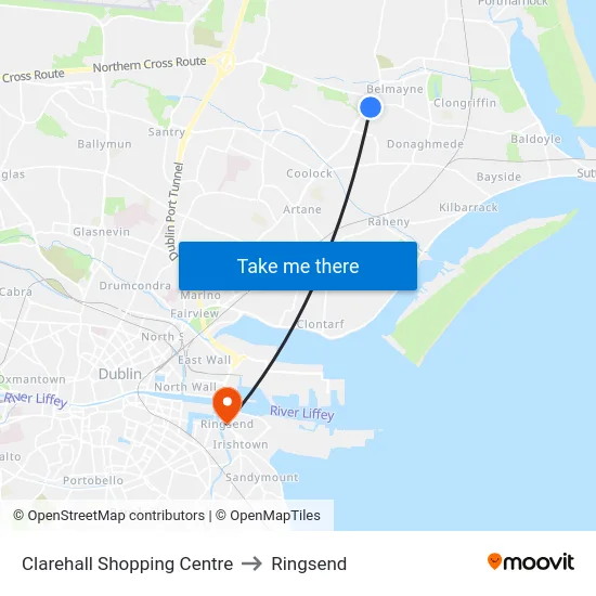 Clarehall Shopping Centre to Ringsend map
