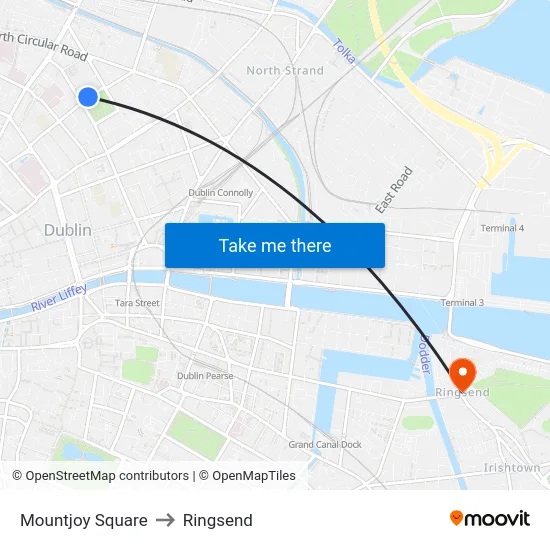 Mountjoy Square to Ringsend map
