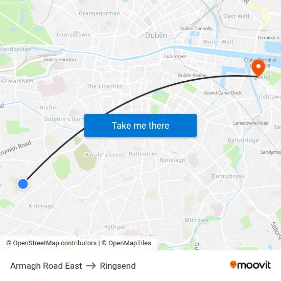 Armagh Rd East to Ringsend map