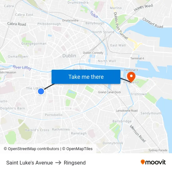 Saint Luke's Avenue to Ringsend map