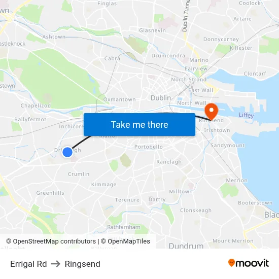 Errigal Rd to Ringsend map