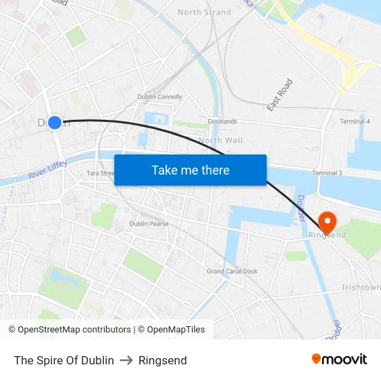 The Spire Of Dublin to Ringsend map