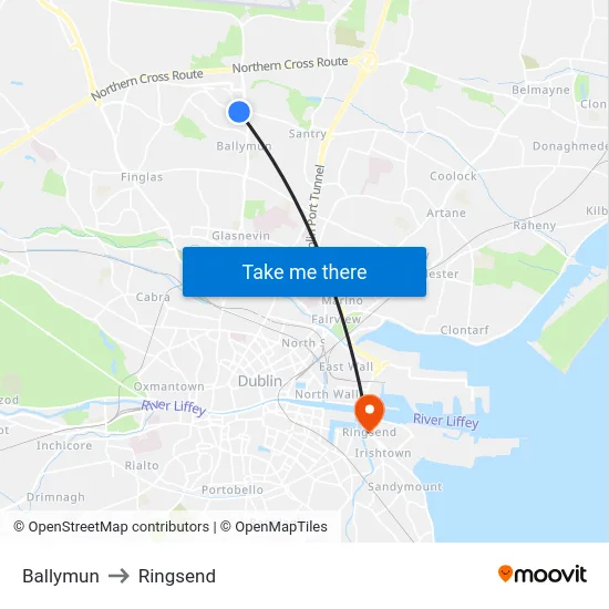 Ballymun to Ringsend map