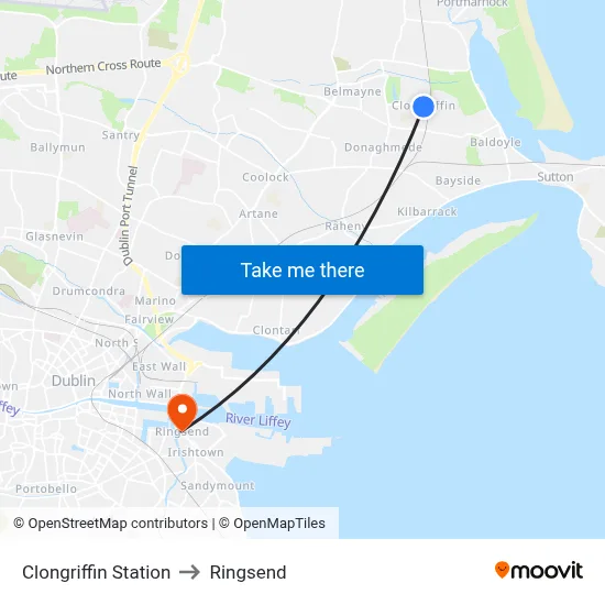 Clongriffin Station to Ringsend map
