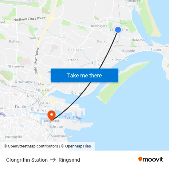 Clongriffin Station to Ringsend map