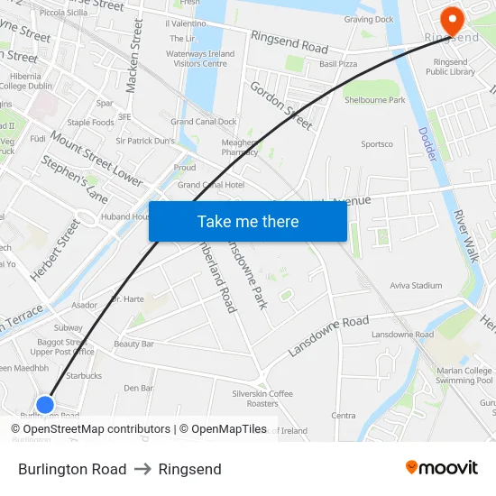 Burlington Road to Ringsend map