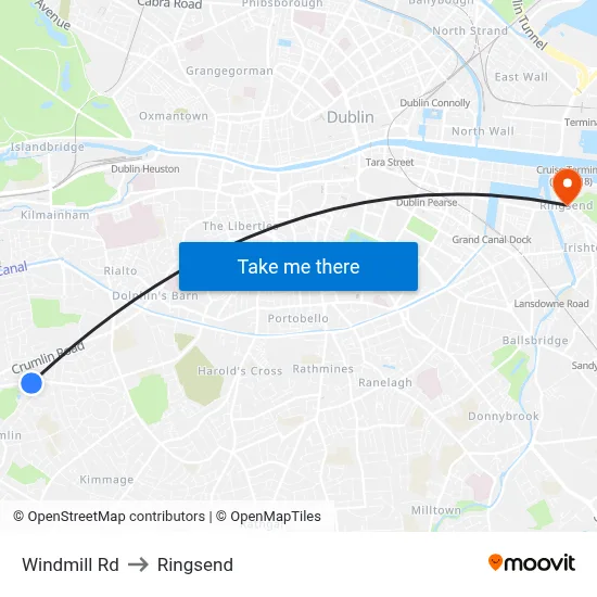 Windmill Rd to Ringsend map