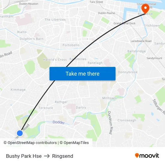 Bushy Park Hse to Ringsend map