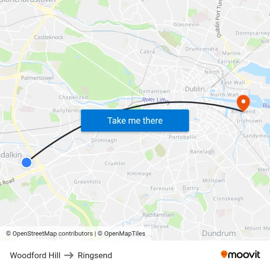 Woodford Hill to Ringsend map