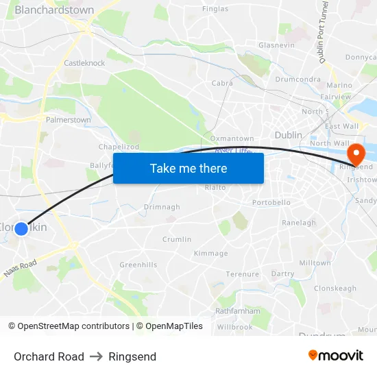 Orchard Road to Ringsend map