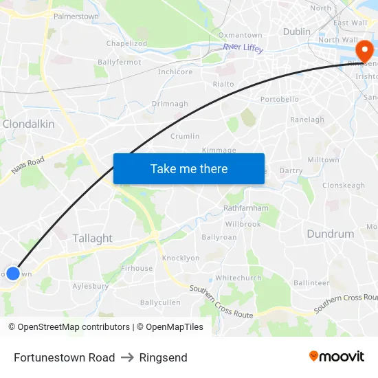 Fortunestown Road to Ringsend map