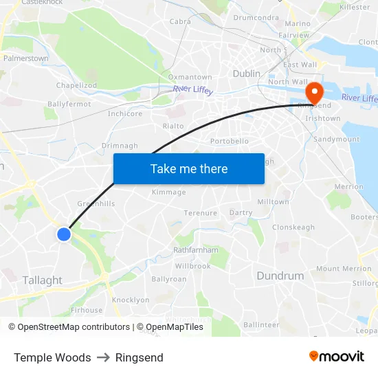 Temple Woods to Ringsend map