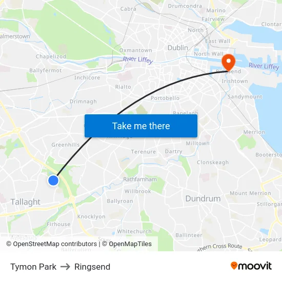 Tymon Park to Ringsend map
