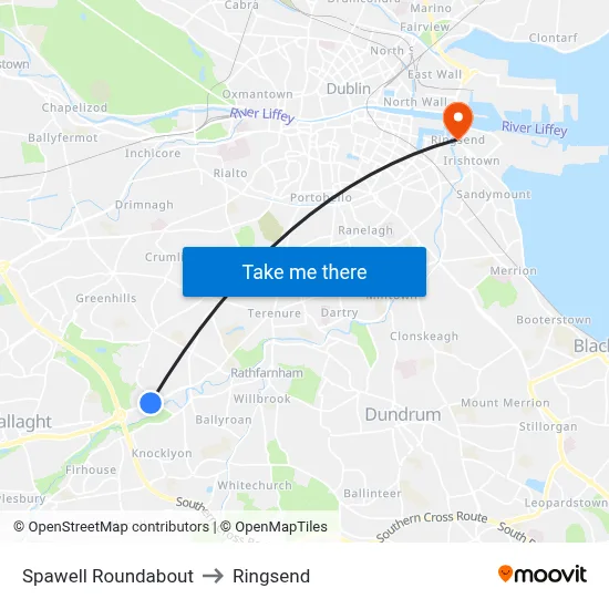Spawell Roundabout to Ringsend map