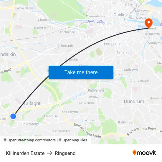 Killinarden Estate to Ringsend map