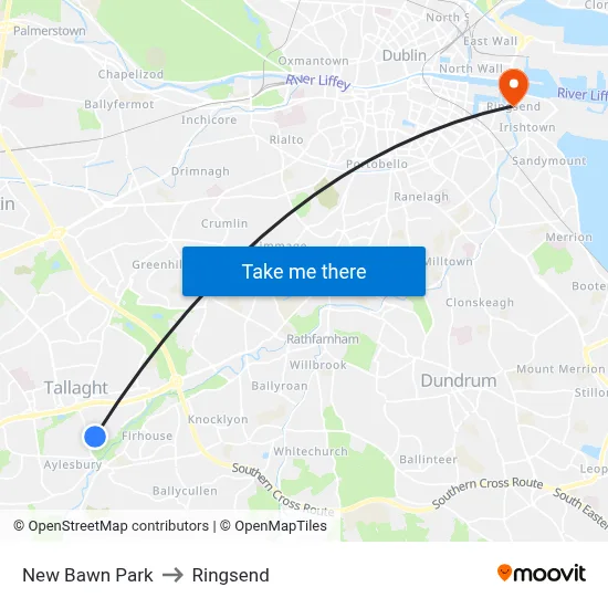 New Bawn Park to Ringsend map